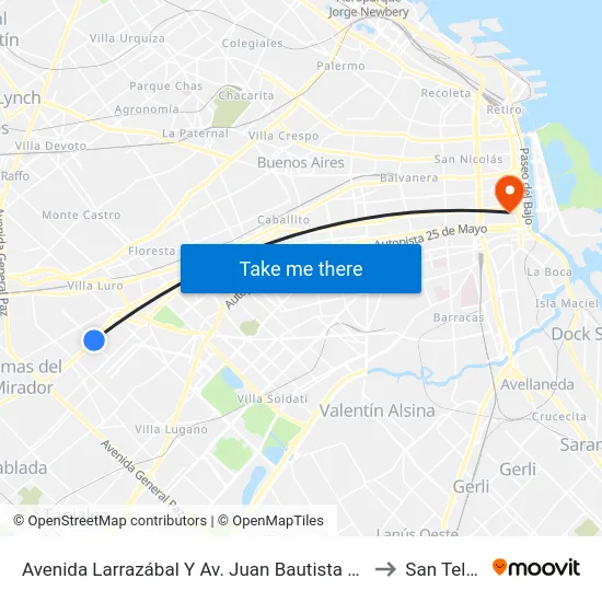 Avenida Larrazábal Y Av. Juan Bautista Alberdi to San Telmo map