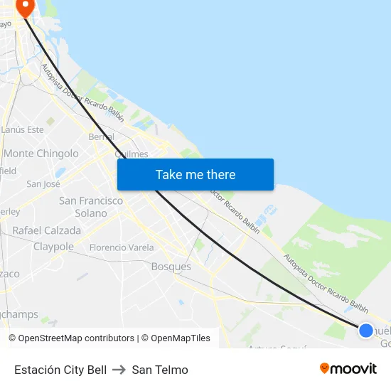 Estación City Bell to San Telmo map