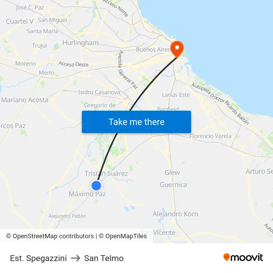 Est. Spegazzini to San Telmo map