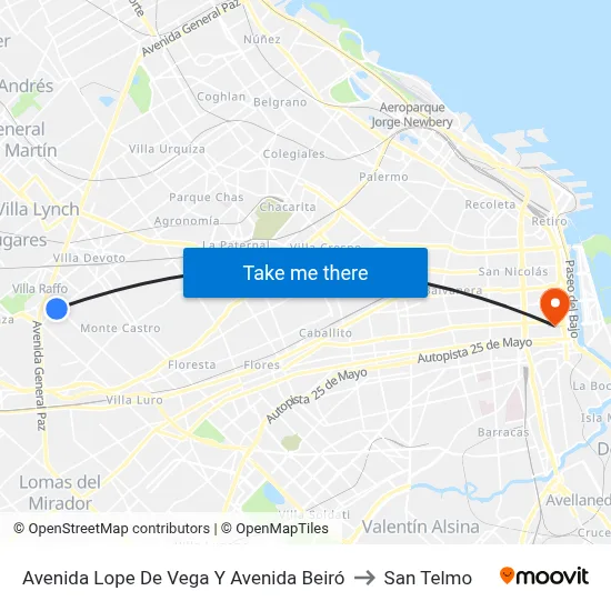 Avenida Lope De Vega Y Avenida Beiró to San Telmo map