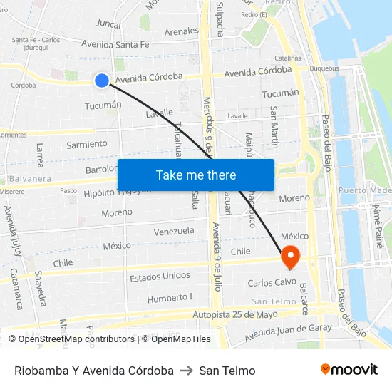Riobamba Y Avenida Córdoba to San Telmo map