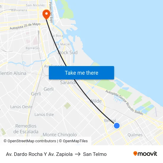 Av. Dardo Rocha Y Av. Zapiola to San Telmo map