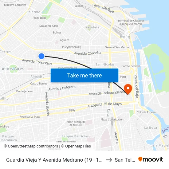 Guardia Vieja Y Avenida Medrano (19 - 127 - 128) to San Telmo map