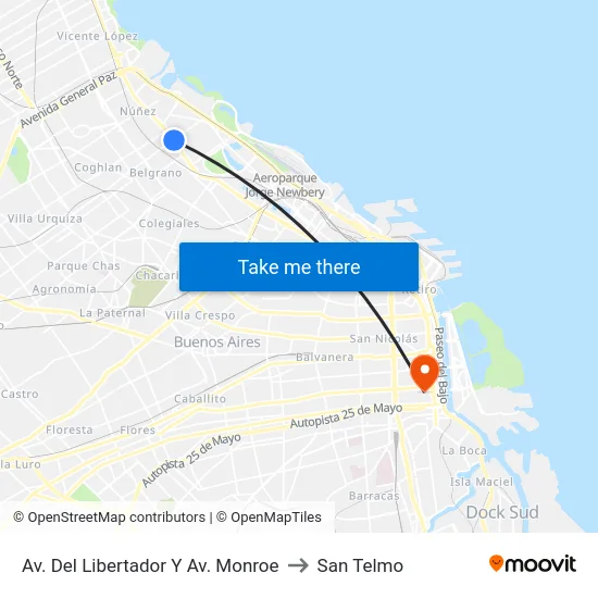 Av. Del Libertador Y Av. Monroe to San Telmo map