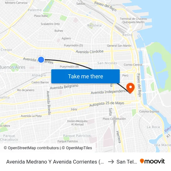 Avenida Medrano Y Avenida Corrientes (128 - 160) to San Telmo map