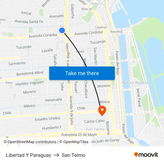Libertad Y Paraguay to San Telmo map