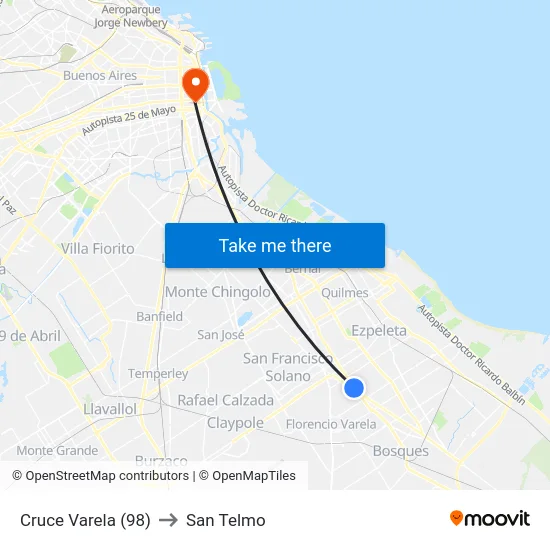Cruce Varela (98) to San Telmo map