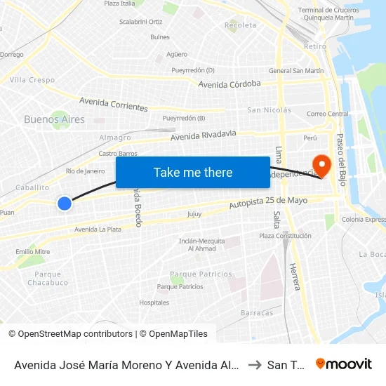 Avenida José María Moreno Y Avenida Alberdi (42 - 135) to San Telmo map