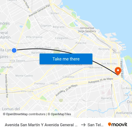 Avenida San Martín Y Avenida General Paz to San Telmo map