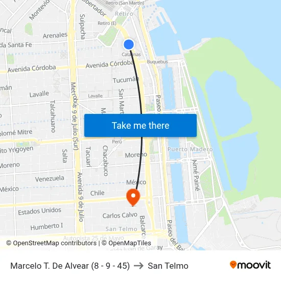 Marcelo T. De Alvear (8 - 9 - 45) to San Telmo map