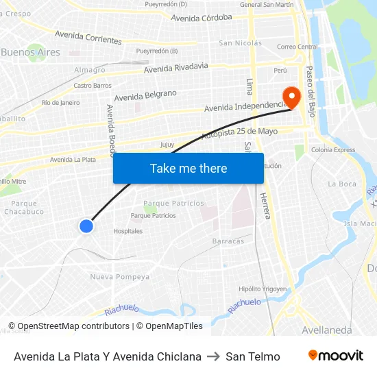 Avenida La Plata Y Avenida Chiclana to San Telmo map