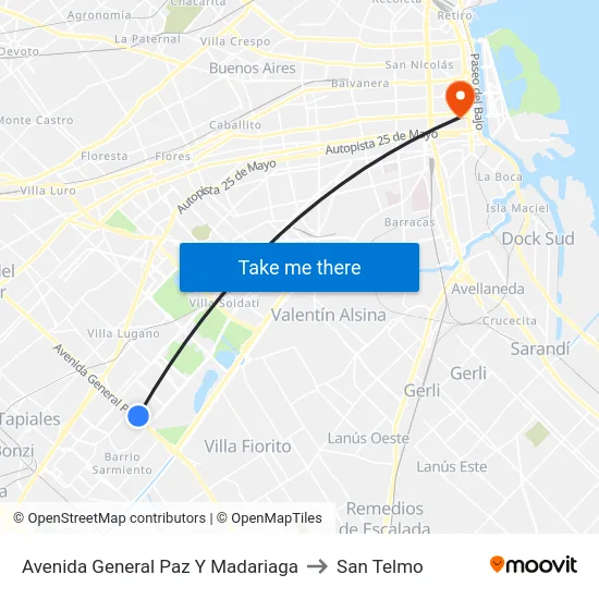 Avenida General Paz Y Madariaga to San Telmo map