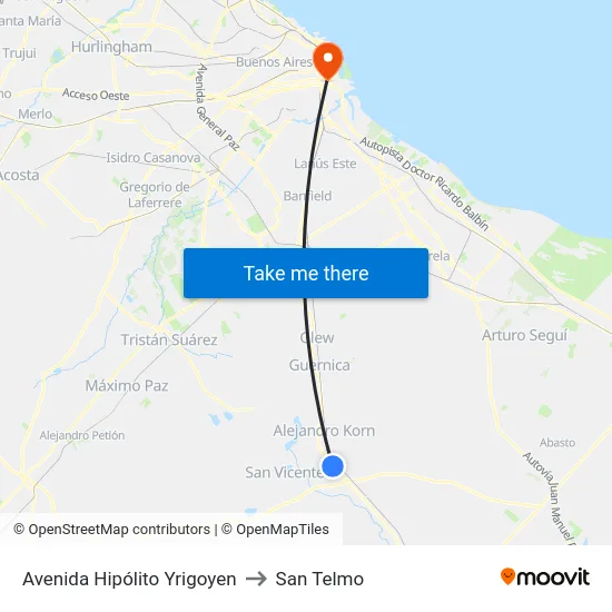 Avenida Hipólito Yrigoyen to San Telmo map