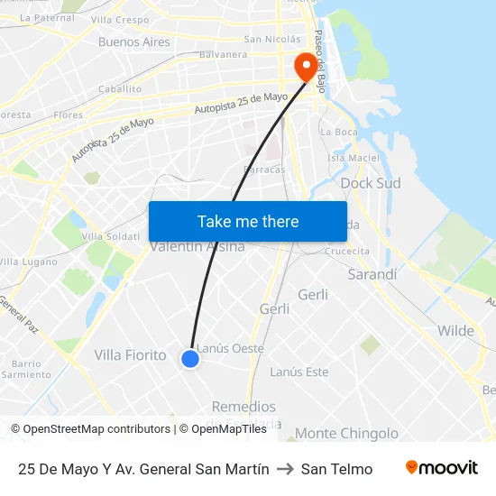 25 De Mayo Y Av. General San Martín to San Telmo map