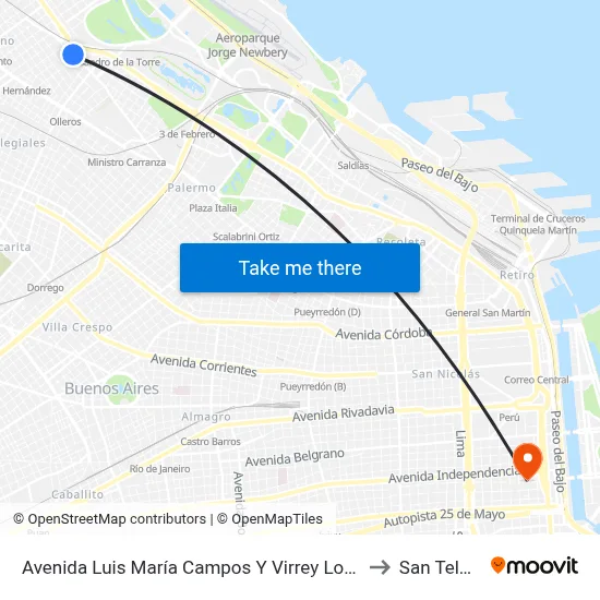Avenida Luis María Campos Y Virrey Loreto to San Telmo map