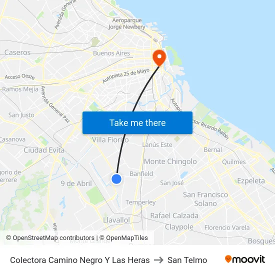 Colectora Camino Negro Y Las Heras to San Telmo map