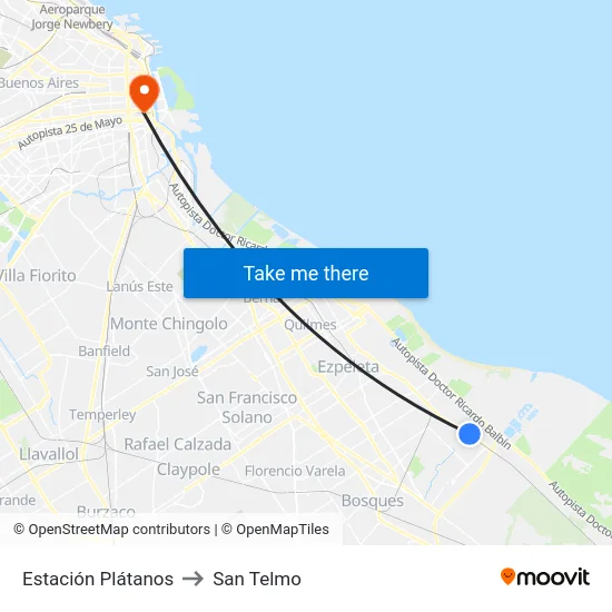 Estación Plátanos to San Telmo map