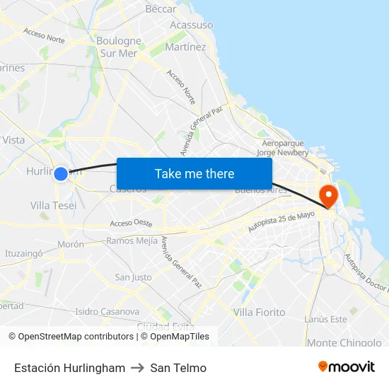 Estación Hurlingham to San Telmo map