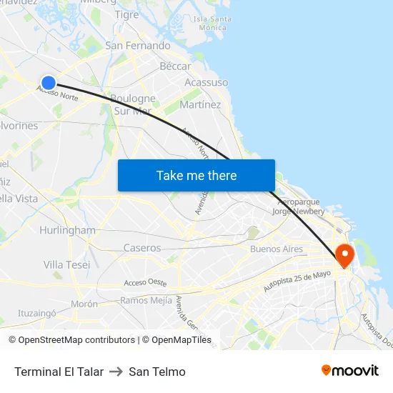 Terminal El Talar to San Telmo map