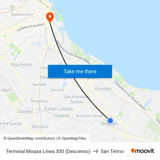 Terminal Moqsa Línea 300 (Descenso) to San Telmo map