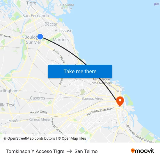 Tomkinson Y Acceso Tigre to San Telmo map