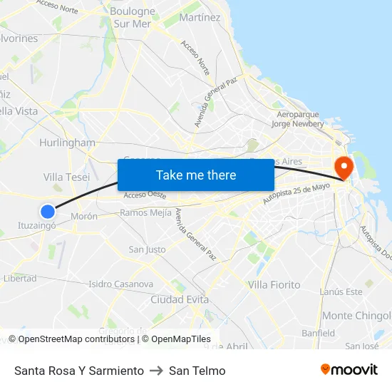 Santa Rosa Y Sarmiento to San Telmo map