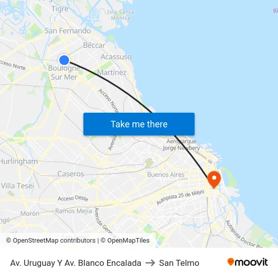 Av. Uruguay Y Av. Blanco Encalada to San Telmo map