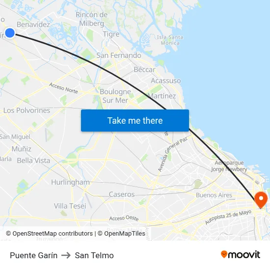 Puente Garín to San Telmo map