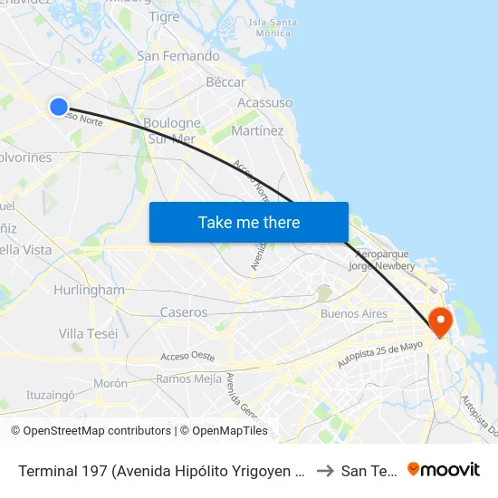 Terminal 197 (Avenida Hipólito Yrigoyen Y Colombia to San Telmo map