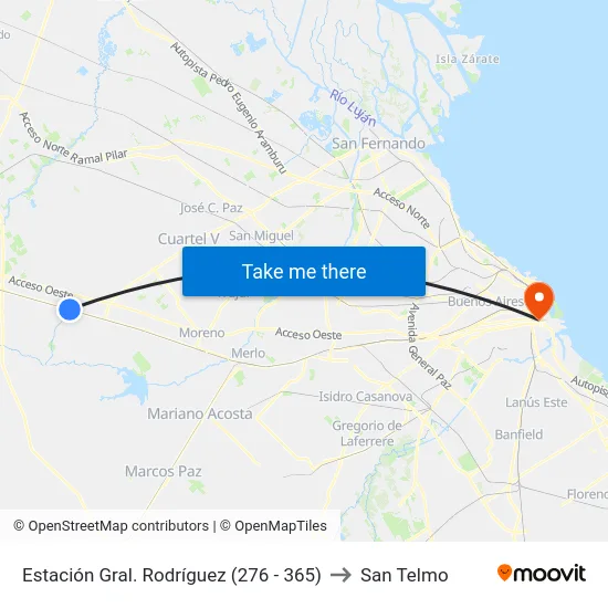 Estación Gral. Rodríguez (276 - 365) to San Telmo map