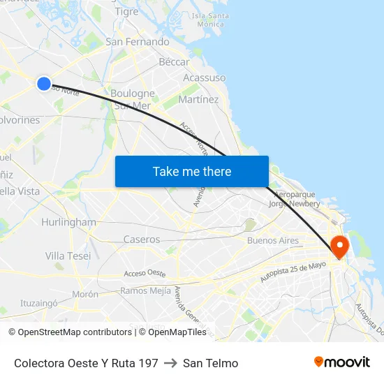 Colectora Oeste Y Ruta 197 to San Telmo map