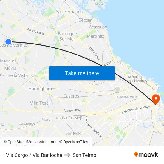 Vía Cargo / Vía Bariloche to San Telmo map
