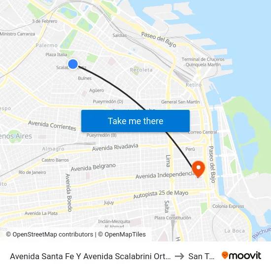 Avenida Santa Fe Y Avenida Scalabrini Ortiz (12 - 39 - 152) to San Telmo map