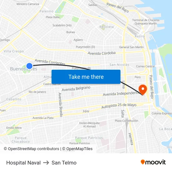 Hospital Naval to San Telmo map