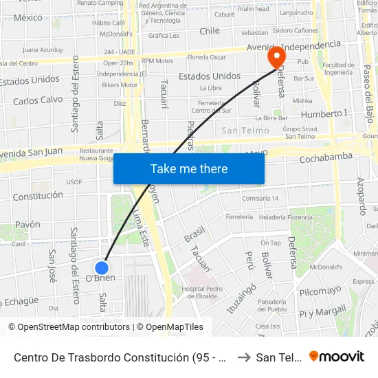 Centro De Trasbordo Constitución (95 - 96 - 151) to San Telmo map
