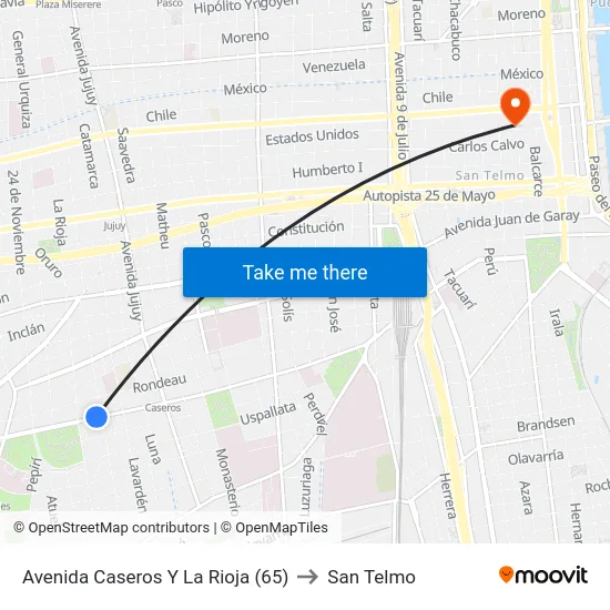 Avenida Caseros Y La Rioja (65) to San Telmo map