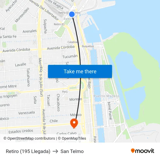 Retiro (195 Llegada) to San Telmo map