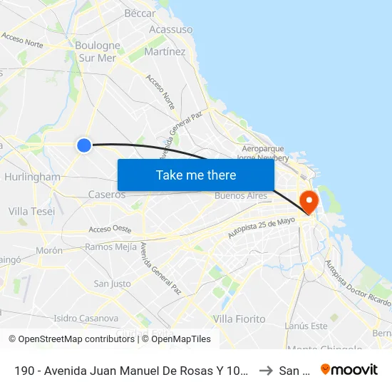 190 - Avenida Juan Manuel De Rosas Y 101 - Avenida Balbín (Rotonda) to San Telmo map