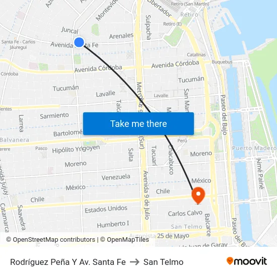 Rodríguez Peña Y Av. Santa Fe to San Telmo map