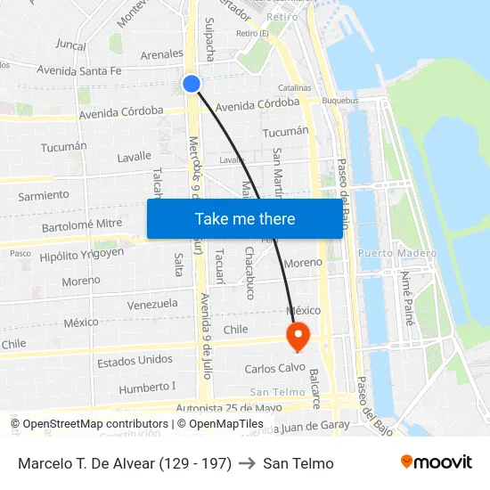 Marcelo T. De Alvear (129 - 197) to San Telmo map
