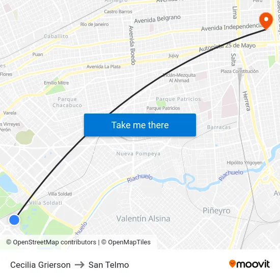 Cecilia Grierson to San Telmo map