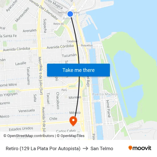 Retiro (129 La Plata Por Autopista) to San Telmo map