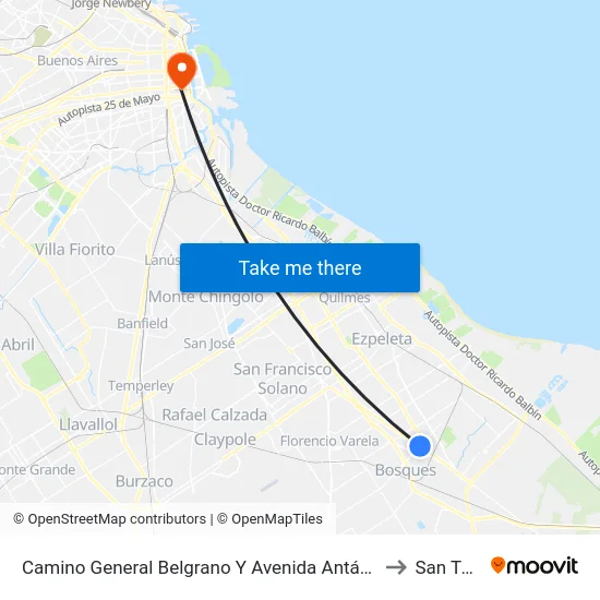Camino General Belgrano Y Avenida Antártida Argentina to San Telmo map