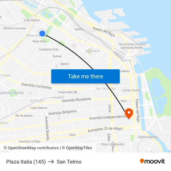 Plaza Italia (145) to San Telmo map
