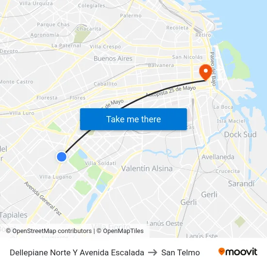 Dellepiane Norte Y Avenida Escalada to San Telmo map