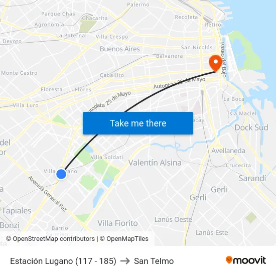 Estación Lugano (117 - 185) to San Telmo map