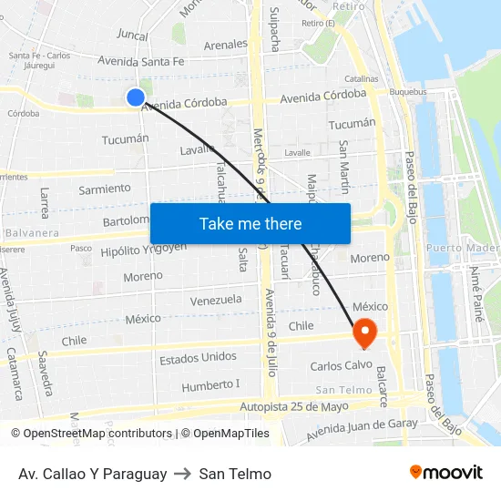 Av. Callao Y Paraguay to San Telmo map