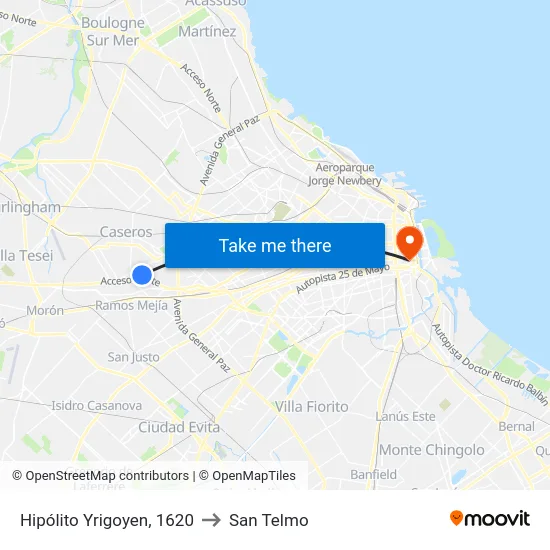 Hipólito Yrigoyen, 1620 to San Telmo map