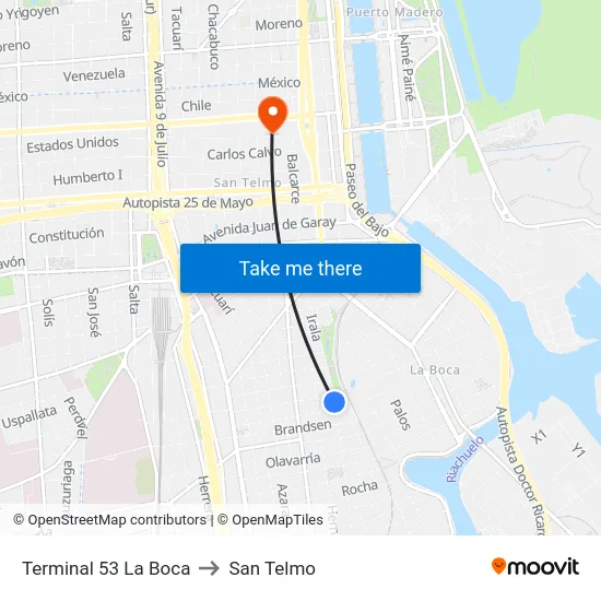 Terminal 53 La Boca to San Telmo map