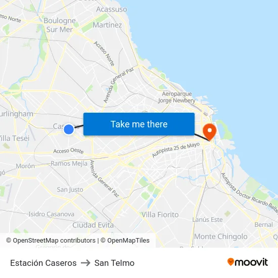 Estación Caseros to San Telmo map